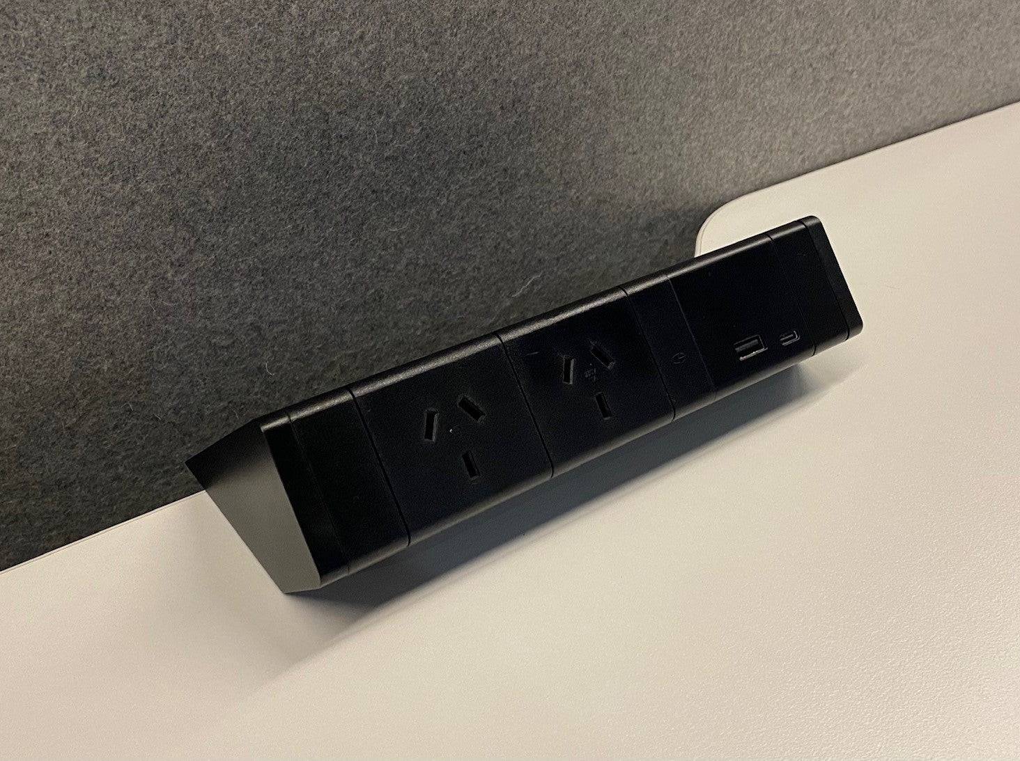 Power Rail - ATHENA 2: 2 (Double) ROTATED GPO'S & USB A/A Fast - Charging Outlets with 1000mm Tag Lead and T Splitter - The Softwiring Shop - Electrical Soft Wiring