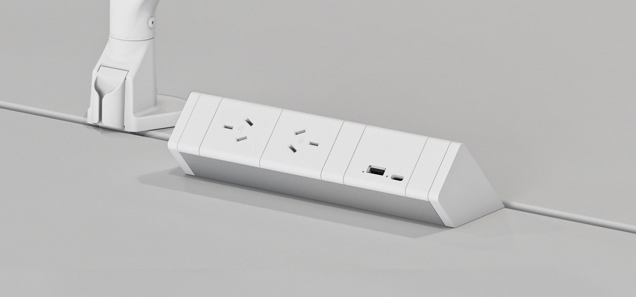 Power Rail - ATHENA 2: 2 (Double) ROTATED GPO'S & USB A/C (65W) Fast - Charging Outlets with 1000mm Tag Lead and D Splitter - The Softwiring Shop - Electrical Soft Wiring