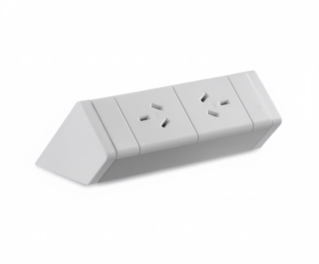 Power Rail - ATHENA 2: 2 (Double) ROTATED GPO'S with 1000mm Tag Lead and D Splitter - The Softwiring Shop - Electrical Soft Wiring