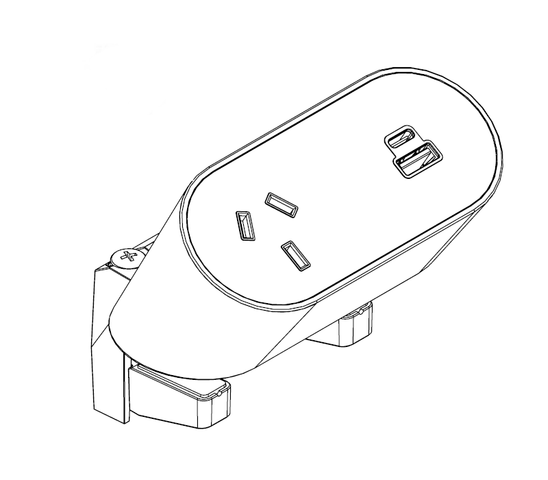 Power Rail - NOVA DUO: 1 (Single) GPO, USB A/C Fast - Charging Outlets with 1000mm Tag Lead and D Splitter - The Softwiring Shop - Electrical Soft Wiring