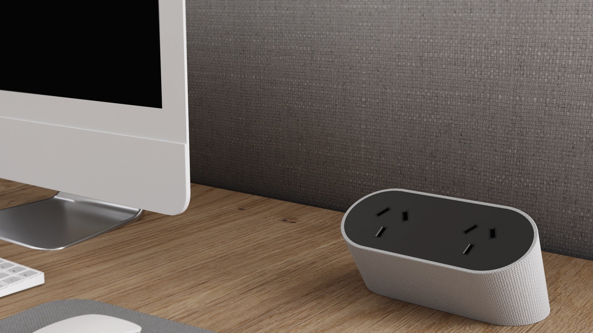 Power Rail - NOVA DUO Fabric Wrapped: 2 (Double) GPO'S with 1000mm Tag Lead and D Splitter - The Softwiring Shop - Electrical Soft Wiring