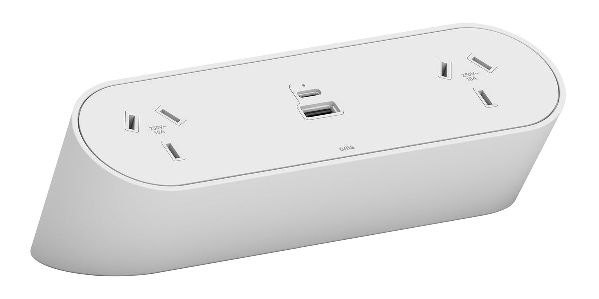 Power Rail - NOVA TRIO: 2 (Double) GPO'S, 30W Shared USB A/C Fast - Charging Outlets with 1000mm Tag Lead and D Splitter