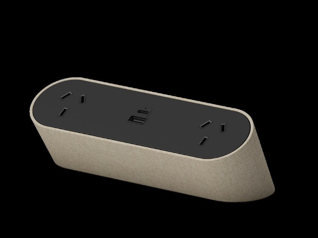 Power Rail - NOVA TRIO Fabric Wrapped: 2 (Double) GPO, USB A/C Fast - Charging Outlets with 1000mm Tag Lead and D Splitter - The Softwiring Shop - Electrical Soft Wiring