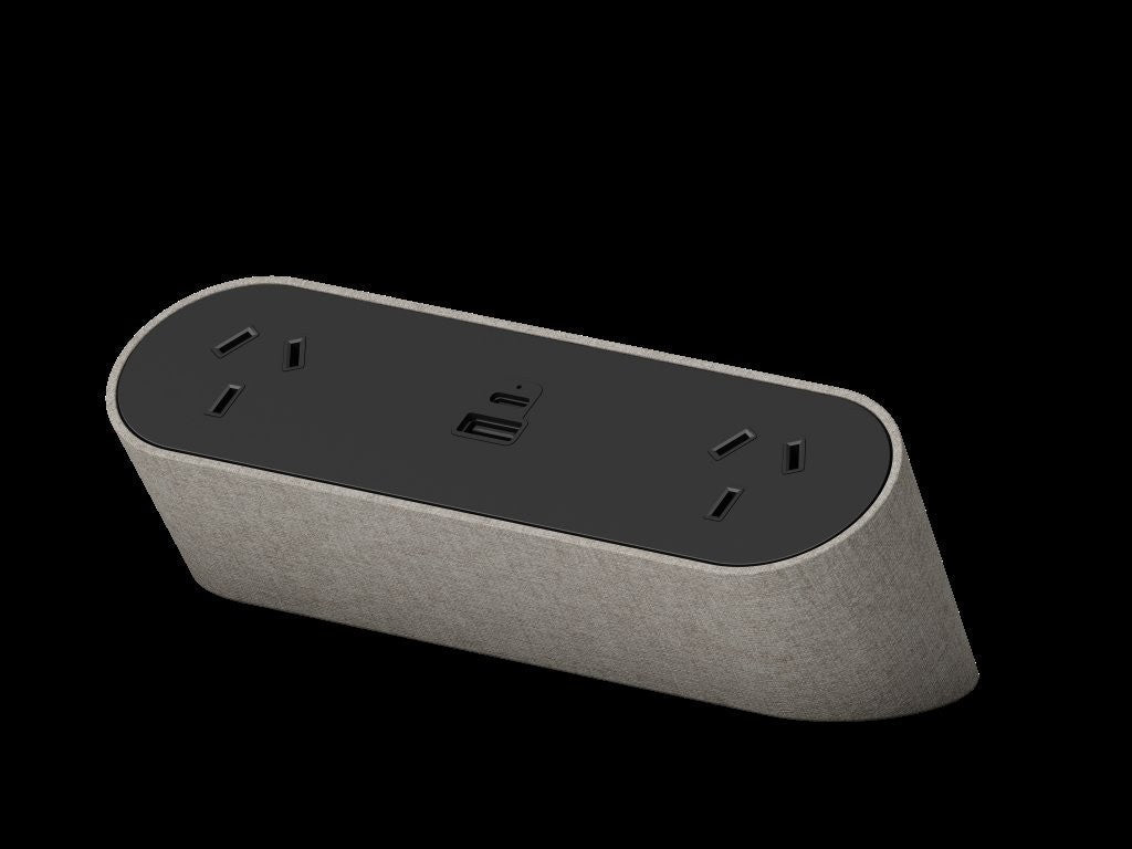 Power Rail - NOVA TRIO Fabric Wrapped: 2 (Double) GPO, USB A/C Fast - Charging Outlets with 1000mm Tag Lead and D Splitter - The Softwiring Shop - Electrical Soft Wiring
