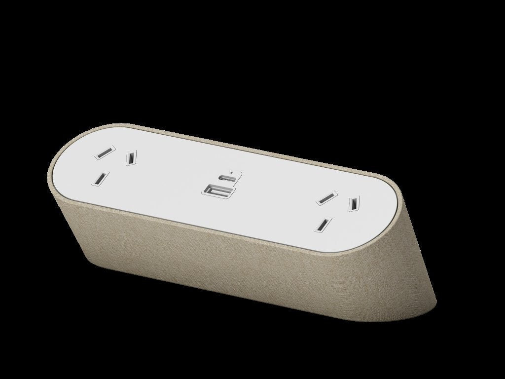 Power Rail - NOVA TRIO Fabric Wrapped: 2 (Double) GPO, USB A/C Fast - Charging Outlets with 1000mm Tag Lead and D Splitter - The Softwiring Shop - Electrical Soft Wiring