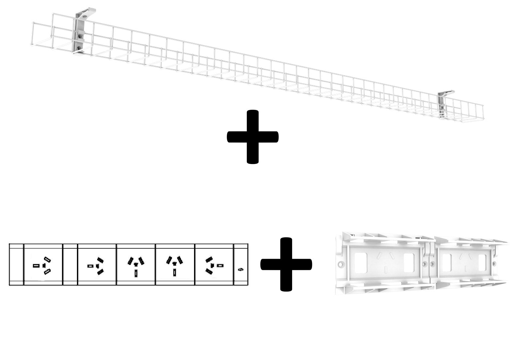 Single Tier Cable Basket including 5 (Five) GPO Module - ROTATED END GPO'S and GPO Clip - The Softwiring Shop - Electrical Soft Wiring