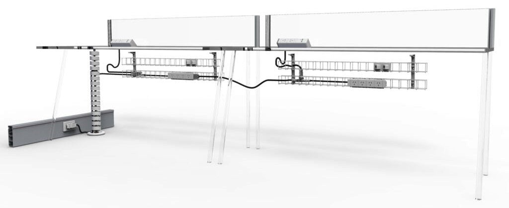 Workstation cable management and softwiring set-up