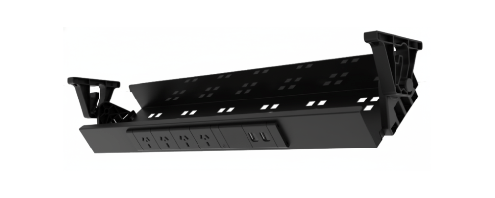 Cable Tray & Brackets - Single Tier with 4 (Quad) GPO's & 2 (Two) Data Ports HINGED EASY ACCESS - The Softwiring Shop - Cable Management