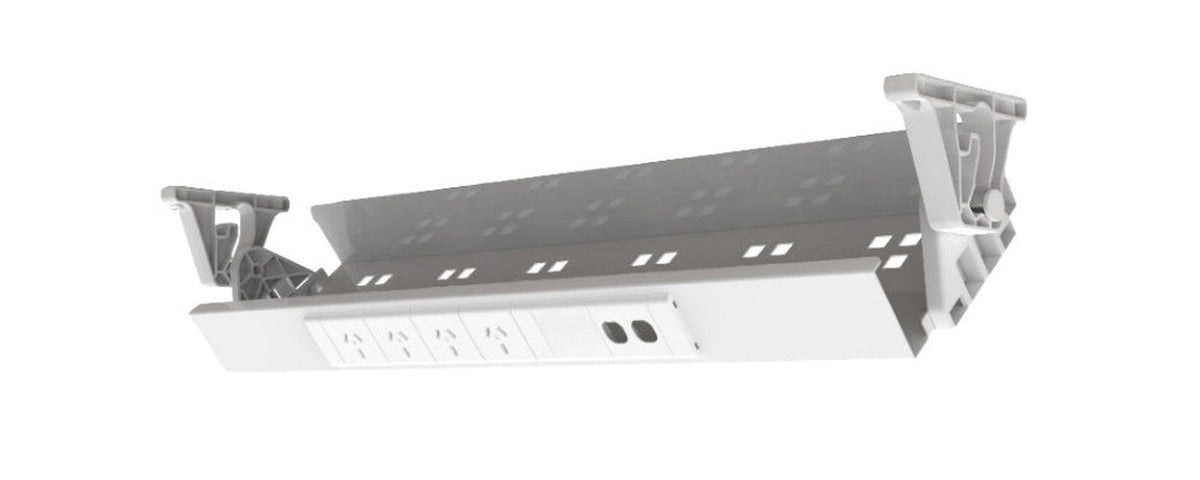 Cable Tray & Brackets - Single Tier with 4 (Quad) GPO's & 2 (Two) Data Ports HINGED EASY ACCESS - The Softwiring Shop - Cable Management