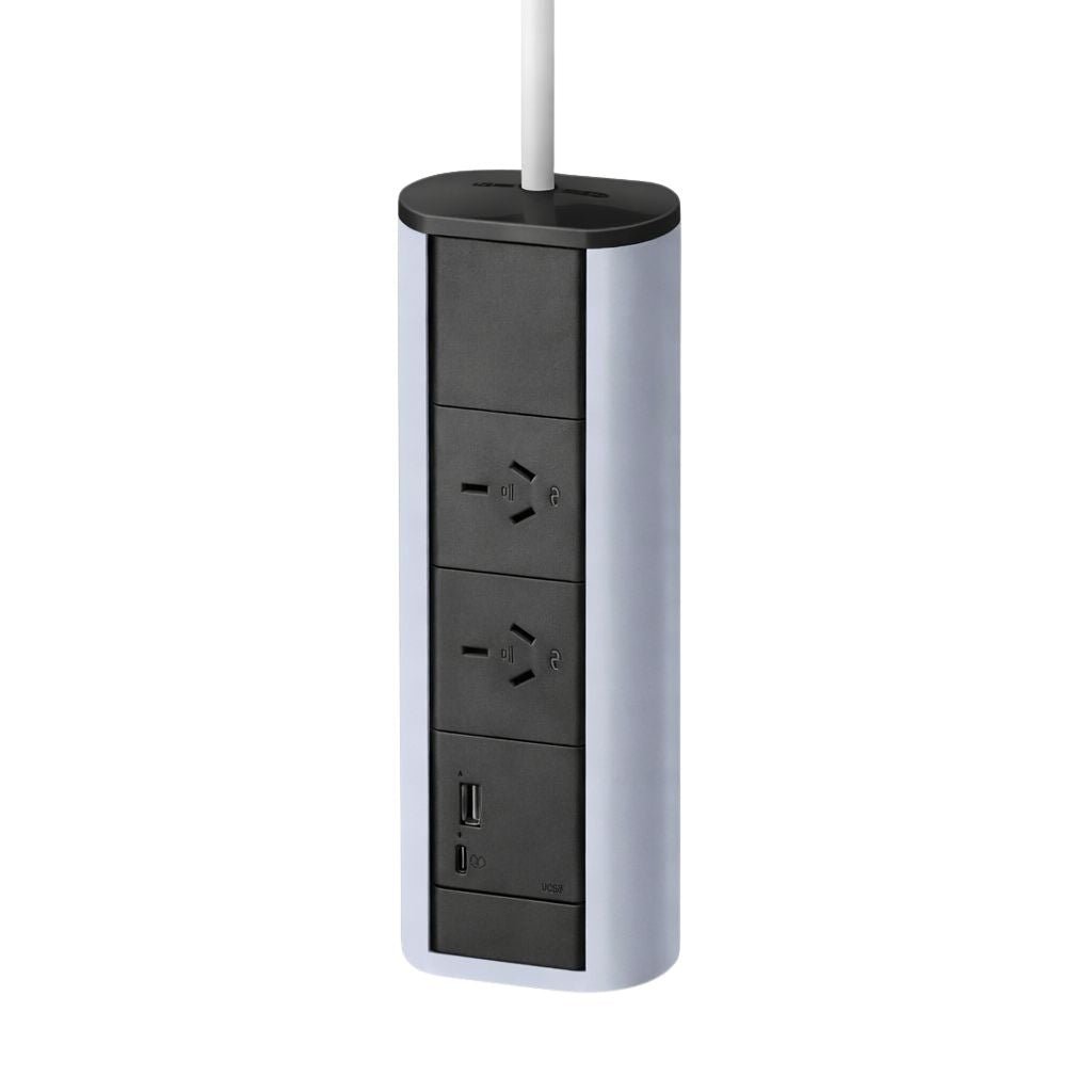 Elevate MOTORISED Retractable Power - 4 GPO's Points & 2x USB A/C (65W SHARED) EXPOSED CEILING - The Softwiring Shop - Electrical Softwiring