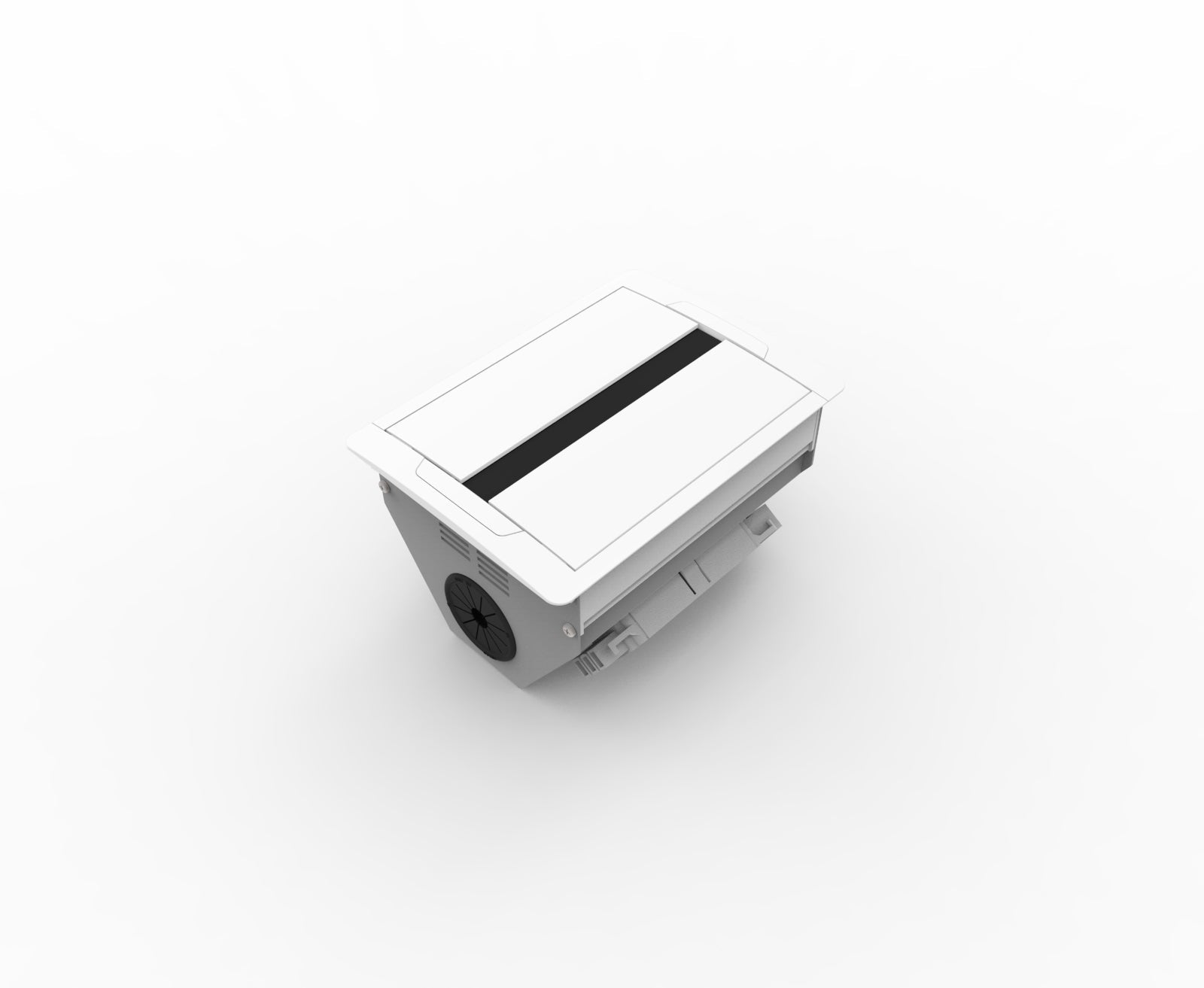 In - Desk Box - ACCEDE: Dual Lid, 2 (Double) GPO'S & 4 (Quad) Data Ports - The Softwiring Shop - Electrical Soft Wiring