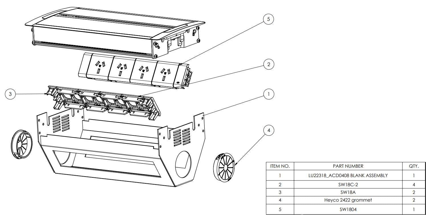 In - Desk Box - ACCEDE: Dual Lid, 4 (Quad) GPO'S & 8 (Eight) Data Ports - The Softwiring Shop - Electrical Soft Wiring