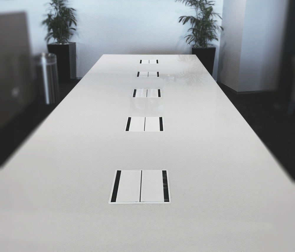 In - Desk Box - EXECUTIVE: Dual Lid, 8 (Eight) GPO'S & 2x USB A/C & 6 (Six) Data Ports - The Softwiring Shop - Electrical Soft Wiring