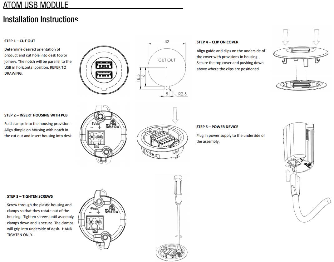In - Desk Module - ATOM: USB A/A Fast - Charging Outlets - The Softwiring Shop - Electrical Soft Wiring