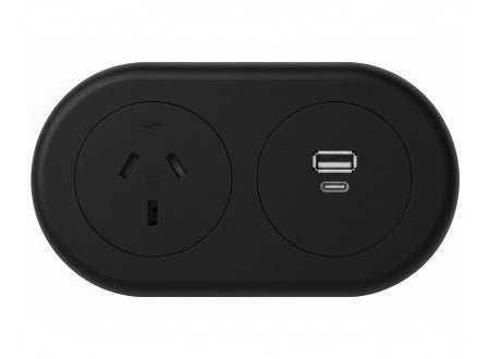 In - Desk Module - ECHO: 1 (Single) GPO & USB A/C Fast - Charging Outlets with 1500mm lead and 3 - Pin Plug Lead - The Softwiring Shop - Electrical Soft Wiring