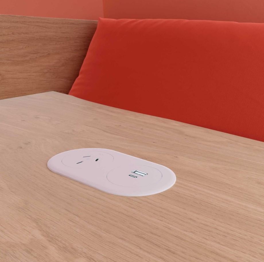 In - Desk Module - ECHO: 1 (Single) GPO & USB A/C Fast - Charging Outlets 3 - Pin Plug Lead