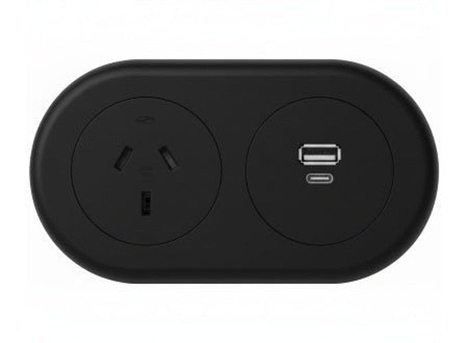 In - Desk Module - ECHO: 1 (Single) GPO, USB A/C PD Fast - Charging Outlets with 1000mm Tag Lead and D Splitter - The Softwiring Shop - Electrical Soft Wiring
