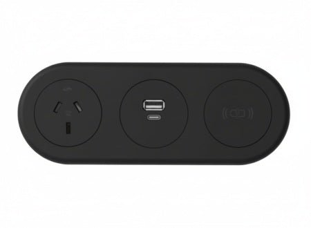 In - Desk Module - ECHO: 1 (Single) GPO& USB A/C & WIRELESS Fast - Charging Outlets with 1500mm 3 - Pin Plug Lead - The Softwiring Shop - Electrical Soft Wiring
