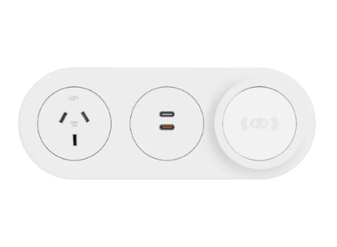 In - Desk Module - ECHO: 1 (Single) GPO, USB C/C (65W) & Magsafe WIRELESS Fast - Charging Outlets with 1000mm Tag Lead