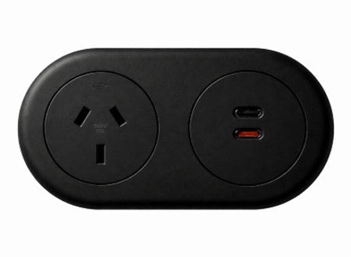 In - Desk Module - ECHO: 1 (Single) GPO, USB C/C (65W) PD Fast - Charging Outlets with 1000mm Tag Lead and D Splitter - The Softwiring Shop - Electrical Soft Wiring