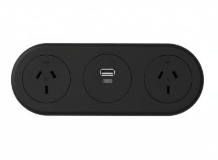 In - Desk Module - ECHO: 2 (Double) GPO'S & USB A/C Fast - Charging Outlets with 1000mm TAG Lead with D Splitter - The Softwiring Shop - Electrical Soft Wiring