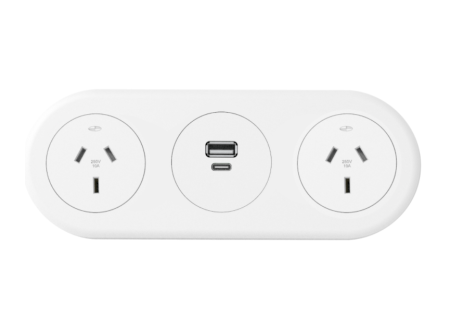 In - Desk Module - ECHO: 2 (Double) GPO'S & USB A/C Fast - Charging Outlets with 1500mm 3 - Pin Plug Lead - The Softwiring Shop - Electrical Soft Wiring