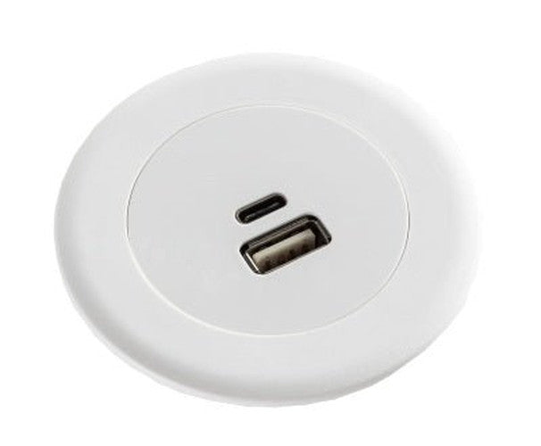 In - Desk Module - ECHO: USB A/C Fast - Charging Outlets with 500mm Tag Lead and T Splitter - The Softwiring Shop - Electrical Soft Wiring