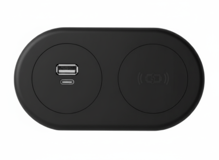 In - Desk Module - ECHO: USB A/C & WIRELESS Fast - Charging Outlets with 1500mm 3 - Pin Plug Lead - The Softwiring Shop - Electrical Soft Wiring