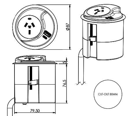 In - Desk Module - KONEXUS: 1 (Single) GPO with 1500mm 3 - Pin Plug Lead - The Softwiring Shop - Electrical Soft Wiring