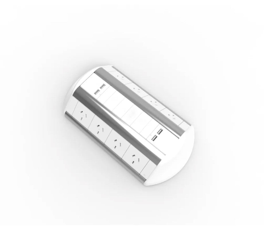 In - Desk Module - ODYSSEY: 8 (2x Quad) GPO'S & 2 (Double) USB A/C Fast - Charging Outlets with 1500mm 3 - Pin Plug Lead - The Softwiring Shop - Electrical Soft Wiring