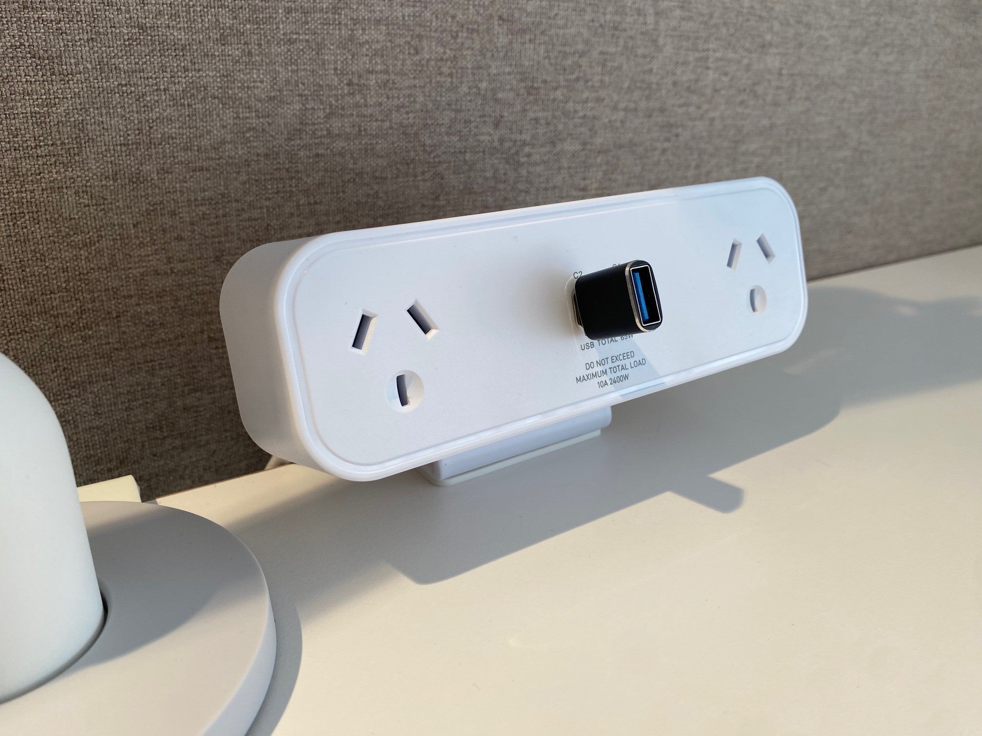 Power Rail: 2 (Double) GPO'S & USB A/C (65W) using a USB A Adaptor with 3 - pin Plug Lead - The Softwiring Shop - Electrical Soft Wiring
