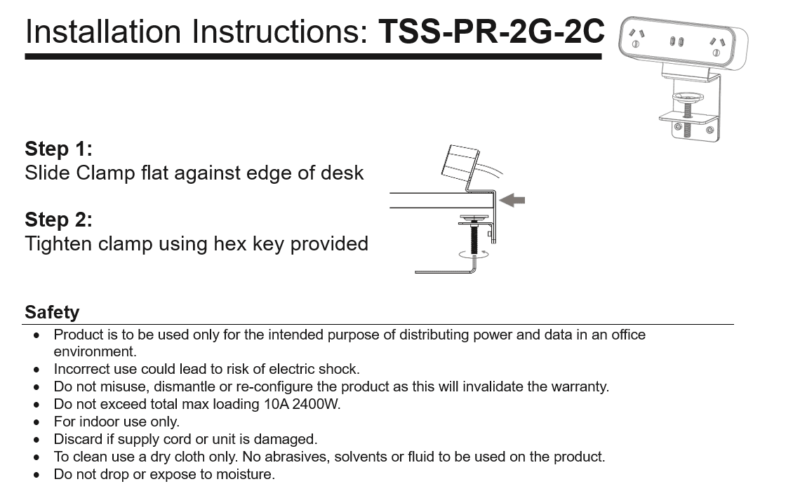 Power Rail: 2 (Double) GPO'S & USB A/C (65W) using a USB A Adaptor with 3 - pin Plug Lead - The Softwiring Shop - Electrical Soft Wiring