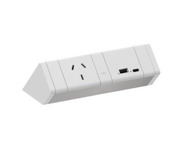 Power Rail - ATHENA 2: 1 (Single) GPO & USB A/C Fast - Charging Outlets (65W Shared) with 1000mm Tag Lead and D Splitter - The Softwiring Shop - Electrical Soft Wiring
