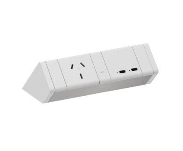 Power Rail - ATHENA 2: 1 (Single) GPO & USB C/C Fast - Charging Outlets with 1000mm Tag Lead and D Splitter - The Softwiring Shop - Electrical Soft Wiring