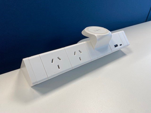 Power Rail - ATHENA 2: 2 (Double) GPO'S, Wireless Charger Pad & USB A/C Fast - Charging Outlets with 1000mm Tag Lead and D Splitter - The Softwiring Shop - Electrical Soft Wiring