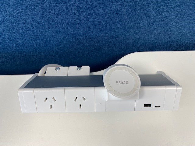 Power Rail - ATHENA 2: 2 (Double) GPO'S, Wireless Charger Pad & USB A/C Fast - Charging Outlets with 1000mm Tag Lead and D Splitter - The Softwiring Shop - Electrical Soft Wiring