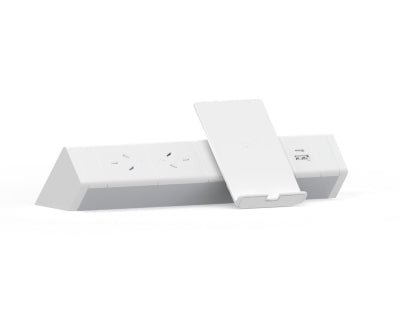 Power Rail - ATHENA 2: 2 (Double) GPO'S, Wireless Charger Stand & USB A/C Fast - Charging Outlets with 1000mm Tag Lead and D Splitter - The Softwiring Shop - Electrical Soft Wiring