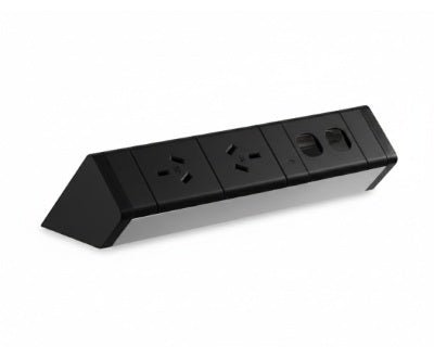 Power Rail - ATHENA 2: 2 (Double) ROTATED GPO'S & 2 (Double) Data Ports with 1000mm Tag Lead and D Splitter - The Softwiring Shop - Electrical Soft Wiring