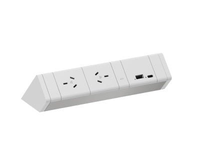 Power Rail - ATHENA 2: 2 (Double) ROTATED GPO'S & USB A/C (65W) Fast - Charging Outlets with 1000mm Tag Lead and D Splitter - The Softwiring Shop - Electrical Soft Wiring