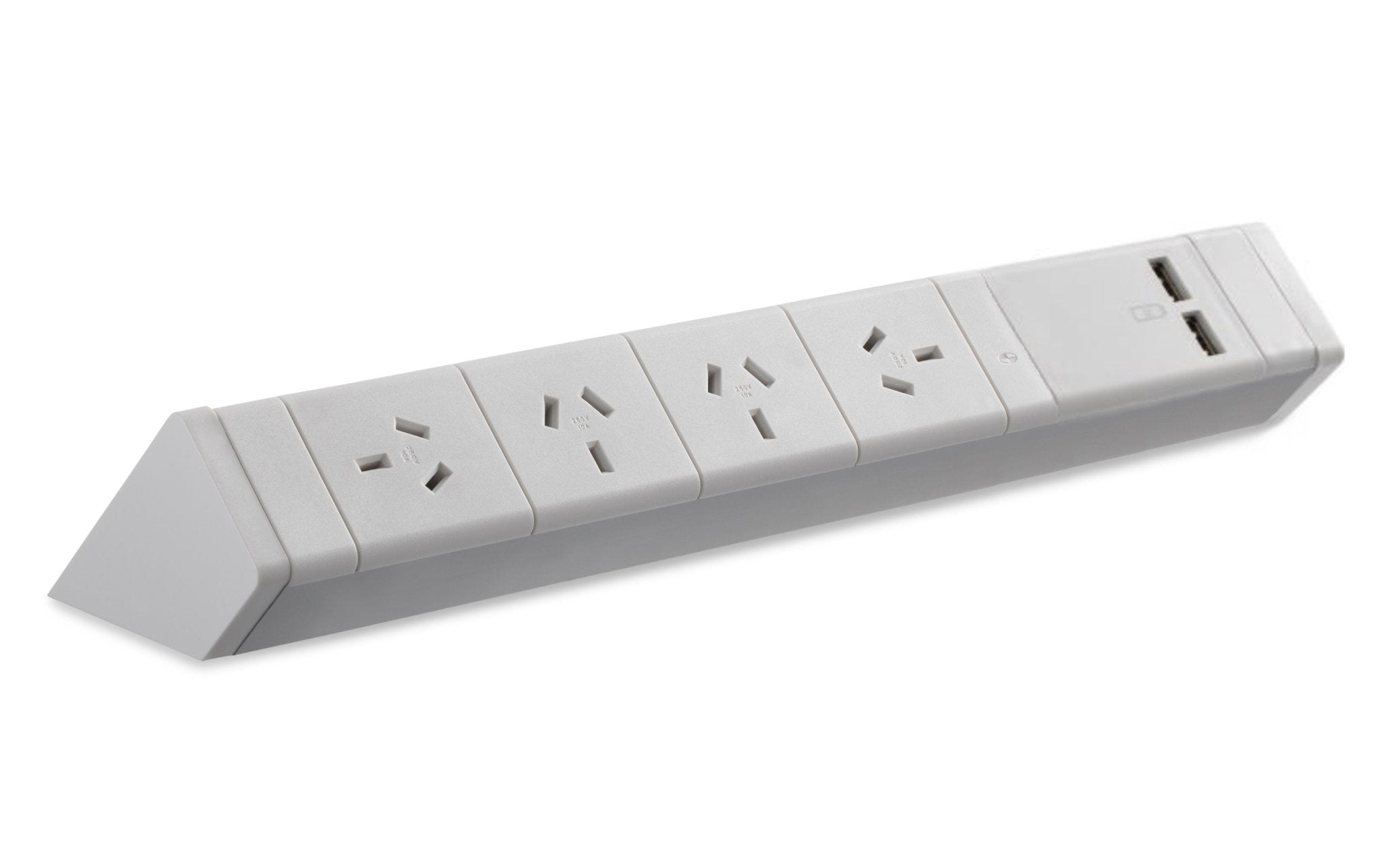 Power Rail - ATHENA 2: 4 (Quad) ROTATED GPO'S & USB A/A Fast - Charging Outlets with 1000mm Tag Lead and D Splitter - The Softwiring Shop - Electrical Soft Wiring