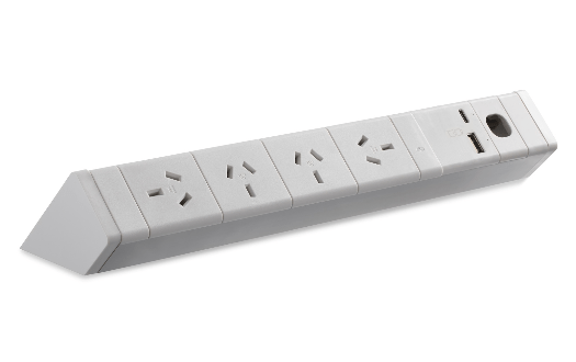 Power Rail - ATHENA 2: 4 (Quad) ROTATED GPO'S, USB A/C Fast - Charging Outlets & 1 (Single) Data Port with 1000mm Tag Lead and D Splitter - The Softwiring Shop - Electrical Soft Wiring
