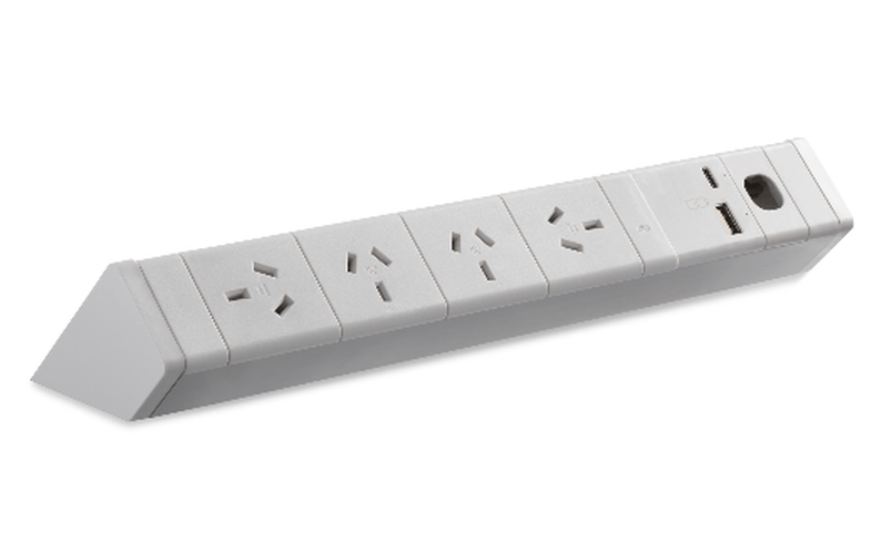 Power Rail - ATHENA 2: 4 (Quad) ROTATED GPO'S, USB A/C Fast - Charging Outlets & 1 (Single) Data Port with 1000mm Tag Lead and D Splitter - The Softwiring Shop - Electrical Soft Wiring