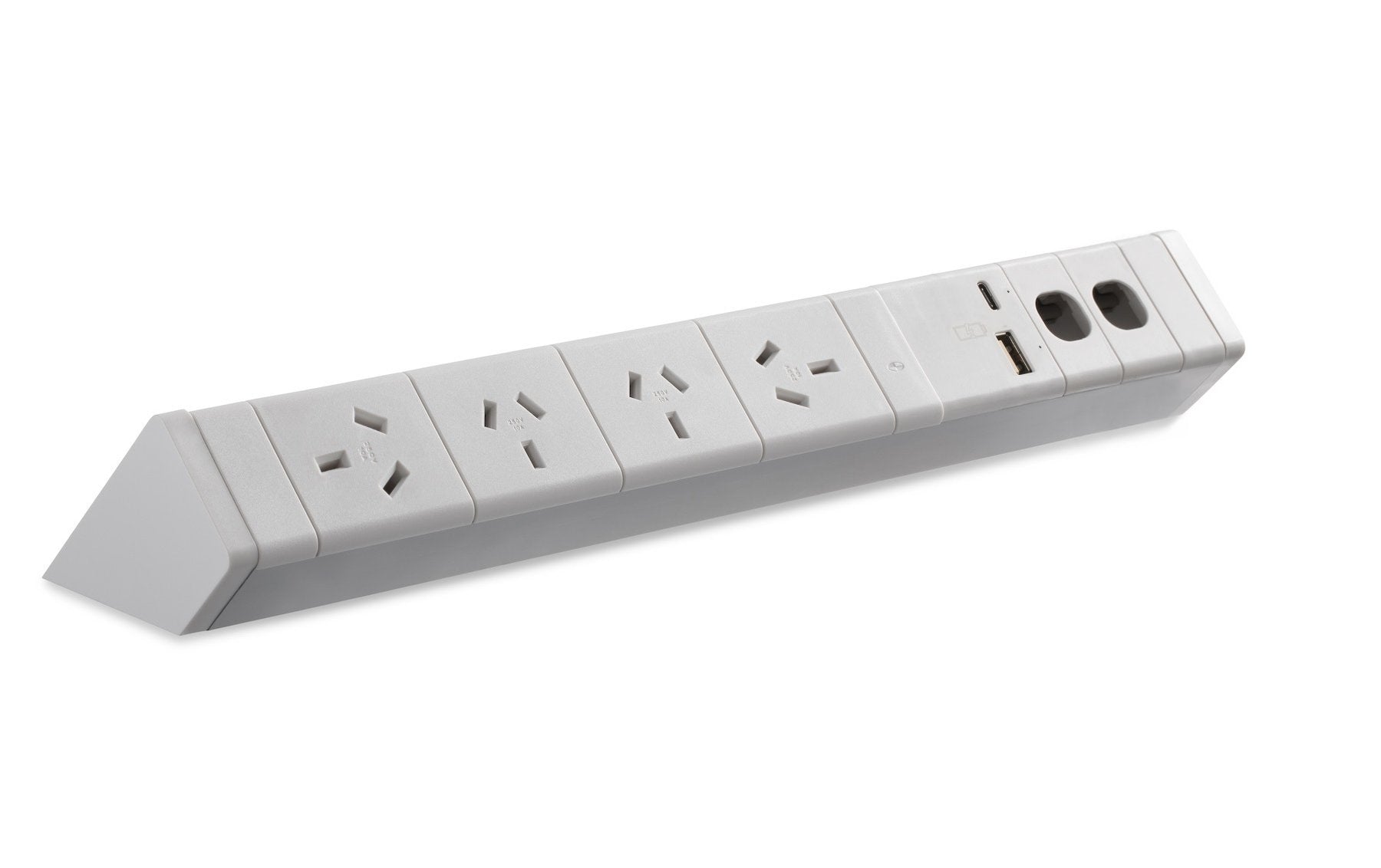 Power Rail - ATHENA 2: 4 (Quad) ROTATED GPO'S, USB A/C Fast - Charging Outlets & 2 (Double) Data Port with 1000mm Tag Lead and D Splitter - The Softwiring Shop - Electrical Soft Wiring