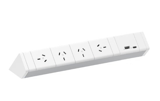 Power Rail - ATHENA 2: 4 (Quad) ROTATED GPO'S & USB A/C Fast - Charging Outlets with 1000mm Tag Lead and D Splitter - The Softwiring Shop - Electrical Soft Wiring