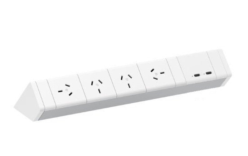 Power Rail - ATHENA 2: 4 (Quad) ROTATED GPO'S & USB C/C Fast - Charging Outlets with 1000mm Tag Lead and D Splitter - The Softwiring Shop - Electrical Soft Wiring