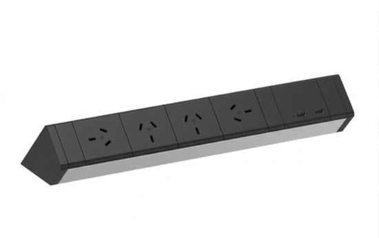 Power Rail - ATHENA 2: 4 (Quad) ROTATED GPO'S & USB C/C Fast - Charging Outlets with 1000mm Tag Lead and D Splitter - The Softwiring Shop - Electrical Soft Wiring
