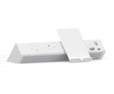 Power Rail (DOMESTIC) - ATHENA 2: 2x ROTATED GPO'S, 15W Wireless Charger Stand, USB C/A with 1500mm 3-Pin Plug Lead