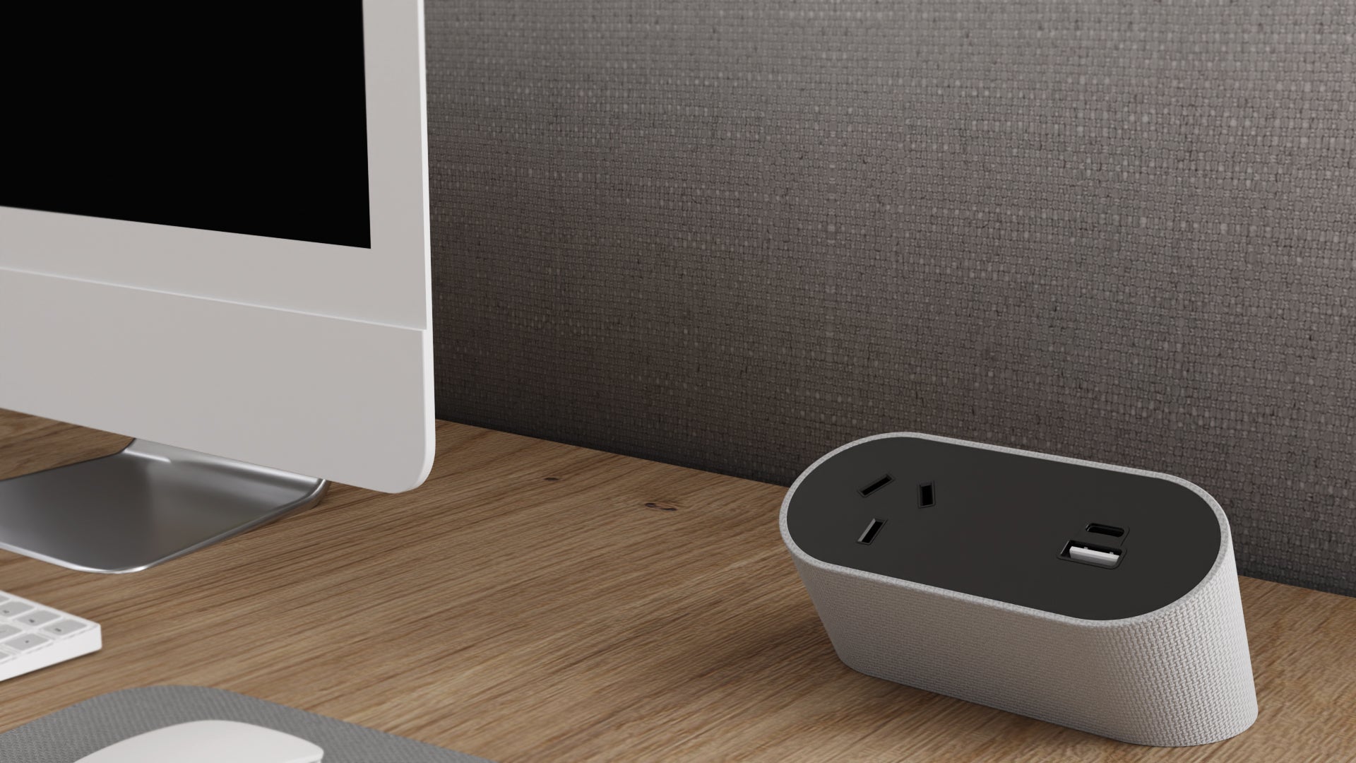 Power Rail - NOVA DUO Fabric Wrapped: 1 (Single) GPO, USB A/C Fast - Charging Outlets with 1000mm Tag Lead and D Splitter - The Softwiring Shop - Electrical Soft Wiring