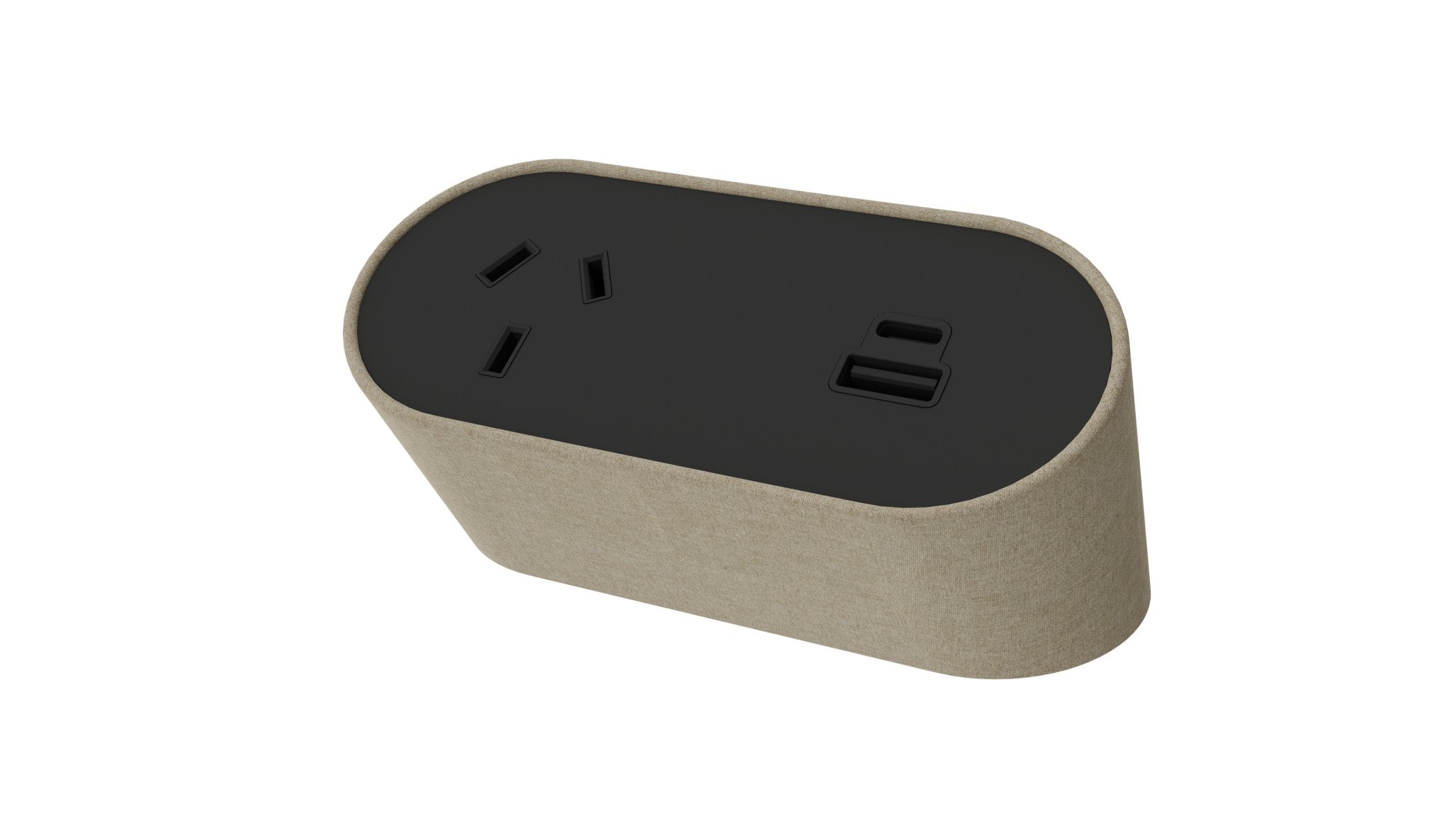 Power Rail - NOVA DUO Fabric Wrapped: 1 (Single) GPO, USB A/C Fast - Charging Outlets with 1000mm Tag Lead and D Splitter - The Softwiring Shop - Electrical Soft Wiring