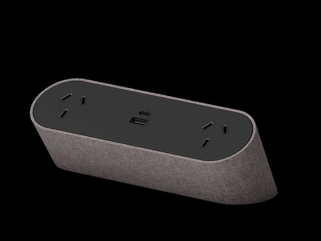 Power Rail - NOVA TRIO Fabric Wrapped: 2 (Double) GPO, USB A/C Fast - Charging Outlets with 1000mm Tag Lead and D Splitter - The Softwiring Shop - Electrical Soft Wiring